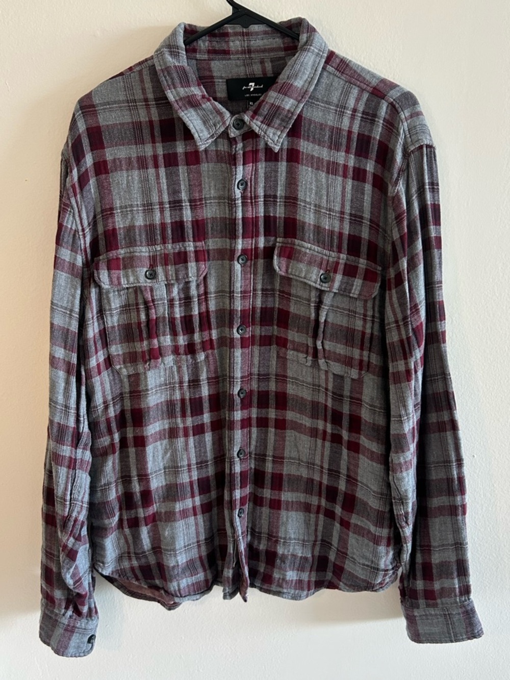 7 For All Mankind Henley Shirt Men XL Slim Stretch Cotton Long Sleeve Size